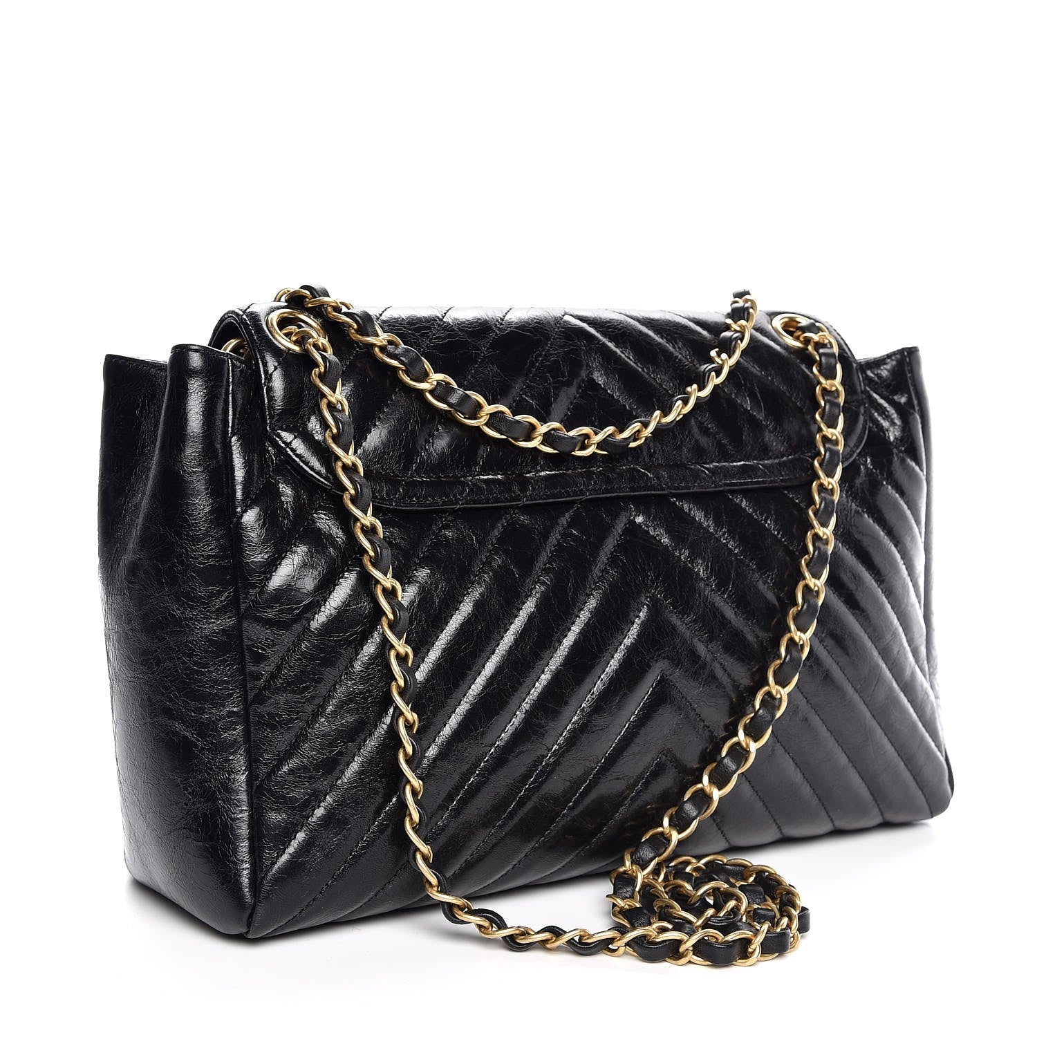 Chanel Glazed Calfskin Chevron Quilted Large Hampton Flap Black 4 of 8