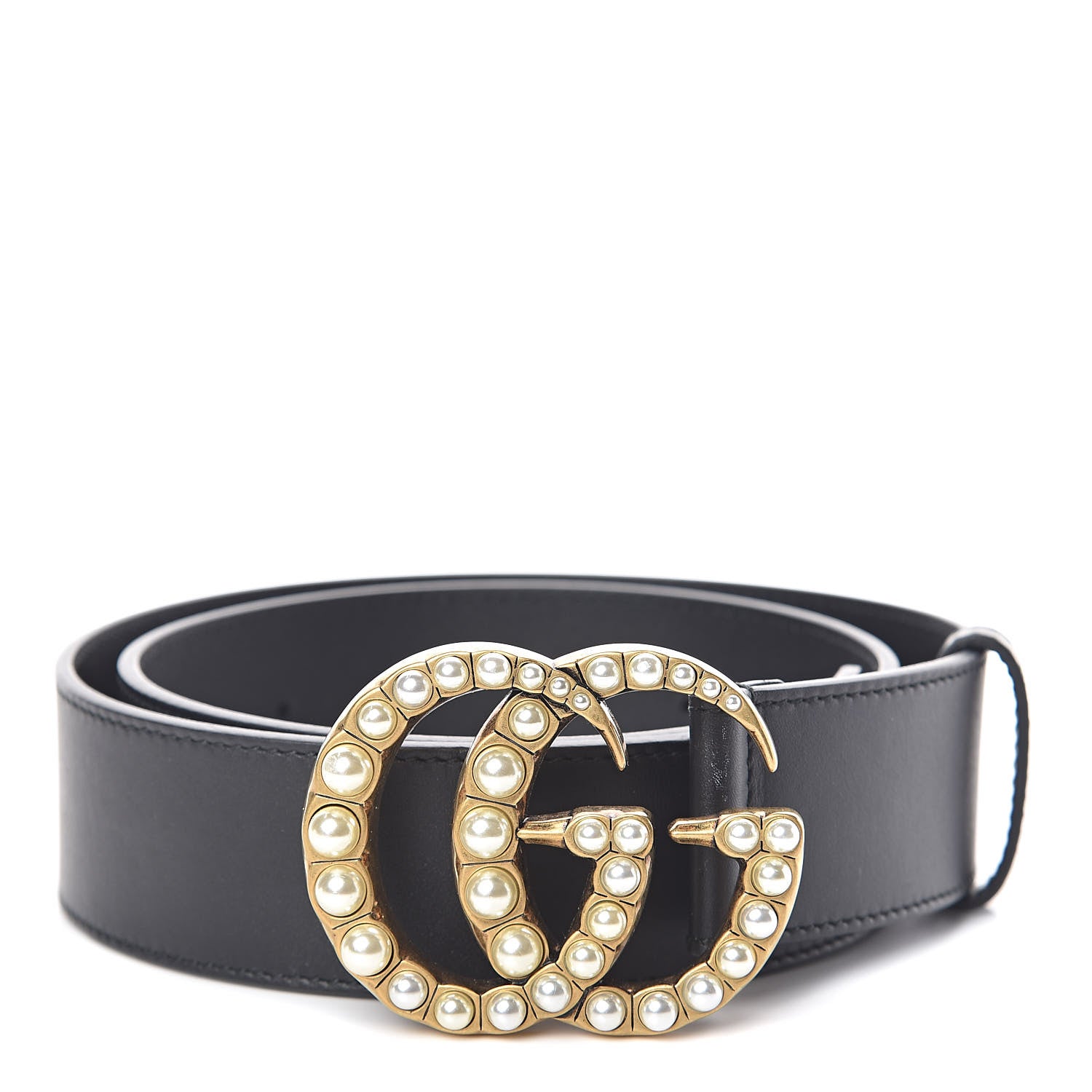 Gucci Moon Calfskin Pearl Double G 40mm Belt 80 32 Black Cream 1 of 6