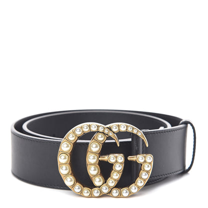 Gucci Moon Calfskin Pearl Double G 40mm Belt 80 32 Black Cream 1 of 6