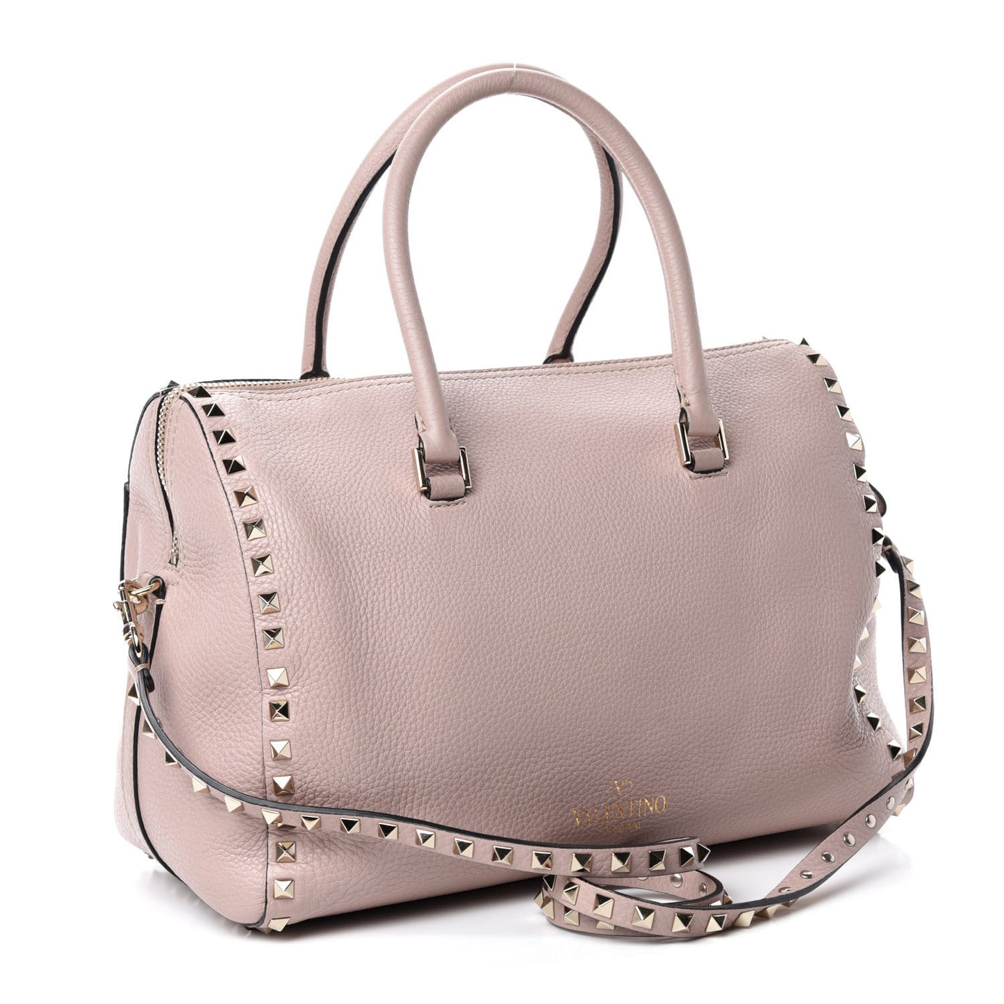 Pebbled Calfskin Rockstud Boston Duffle Bag Poudre