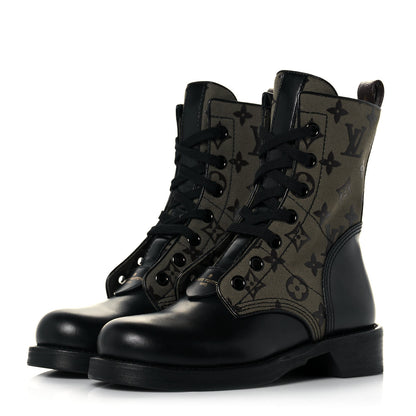 Louis Vuitton Canvas Calfskin Metropolis Flat Ranger Boot 36.5 Khaki Green 3 of 6