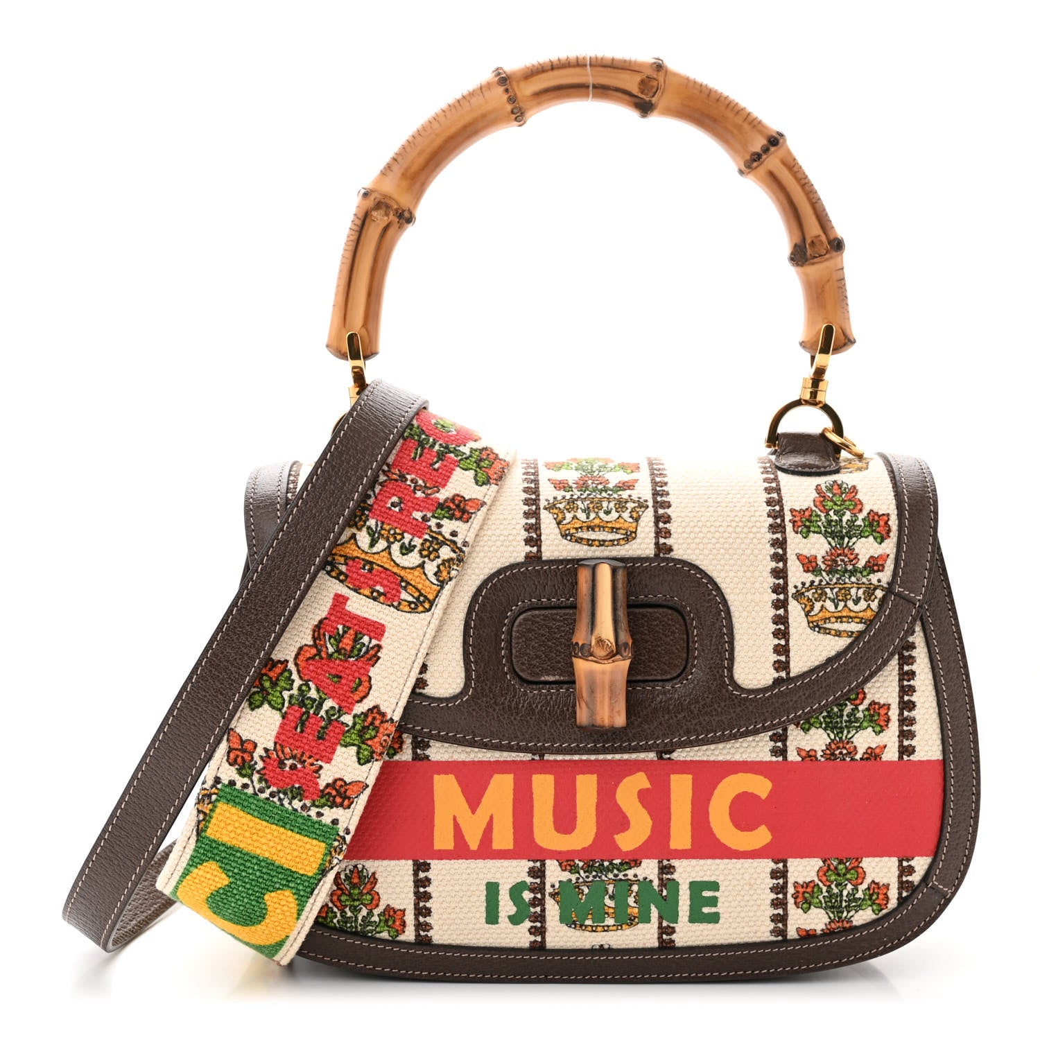 Gucci Canvas Calfskin 100 Centennial Music Mini Bamboo 1947 Top Handle Bag Multicolor 1 of 12