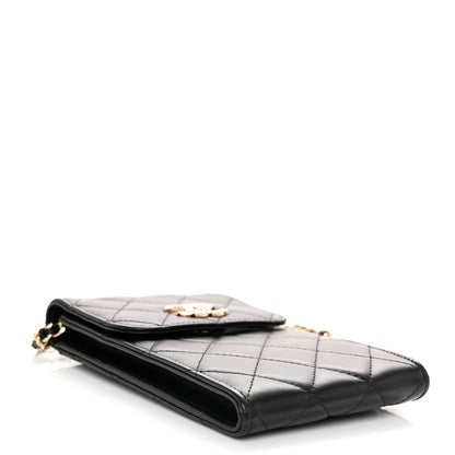 Chanel Lambskin Enamel Quilted Phone Holder With Chain Black 4 of 10