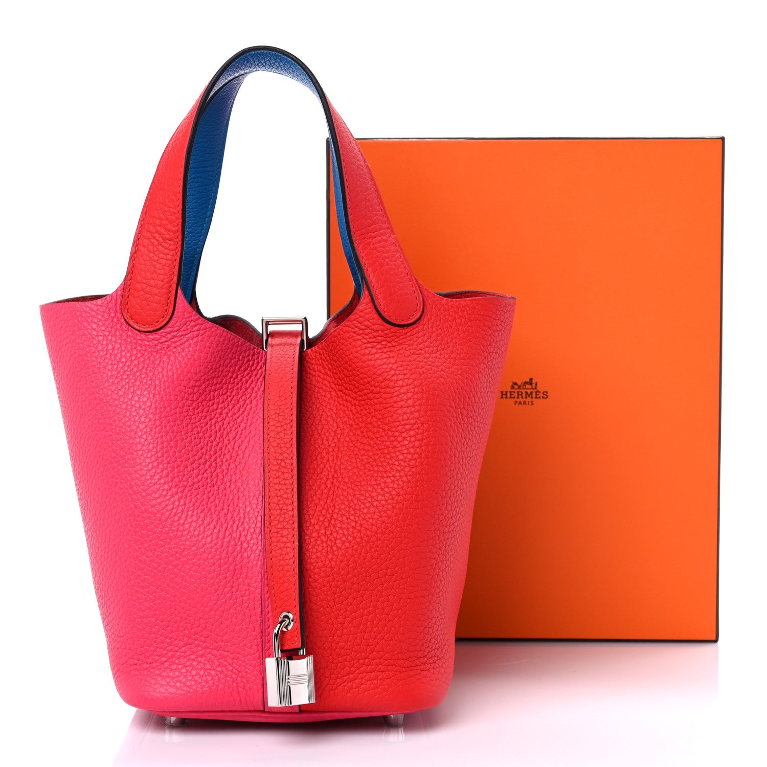 Hermes Taurillon Clemence Tri-Color Picotin Lock 18 PM Rouge Coeur Rose Extreme Bleu Zanzibar 9 of 9