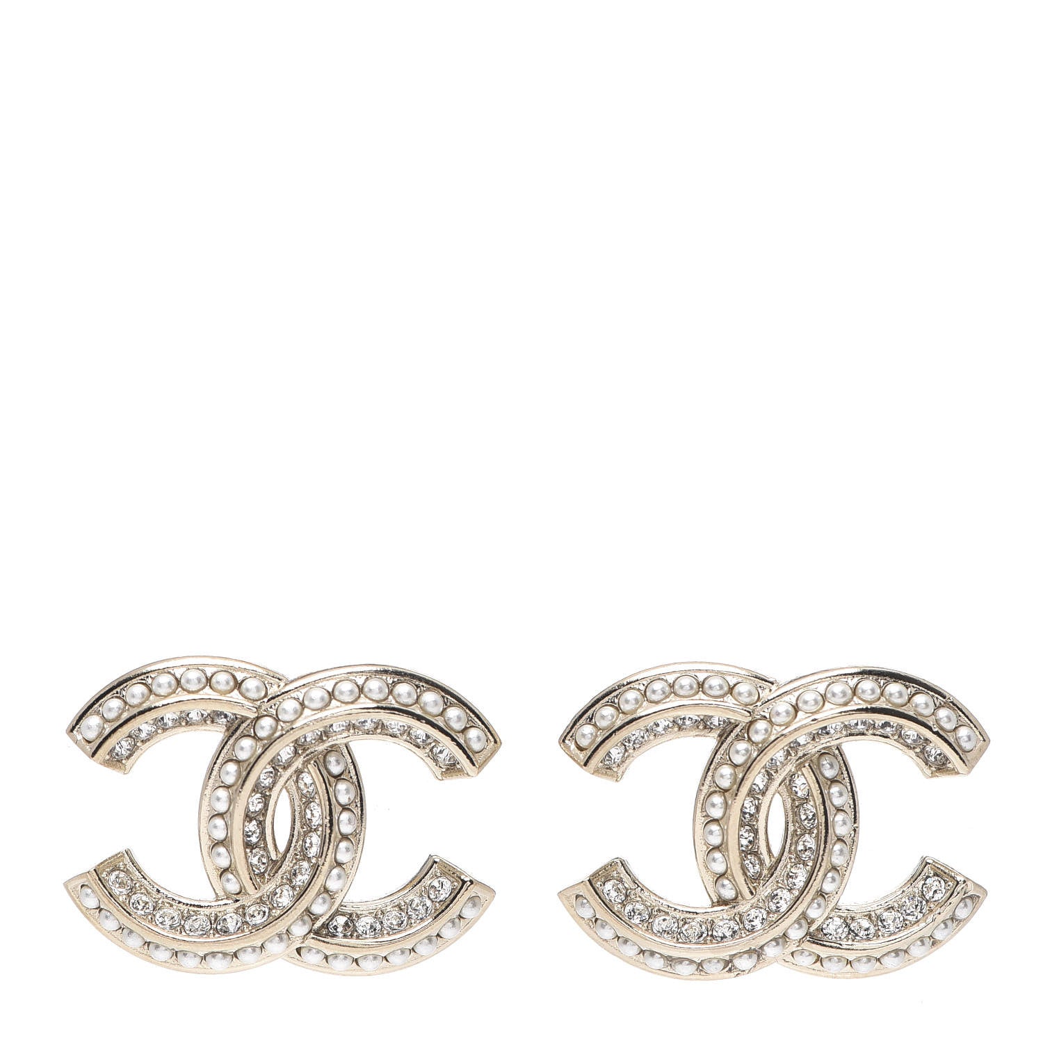Chanel Crystal Pearl Chain Mania CC Earrings Gold 1 of 4