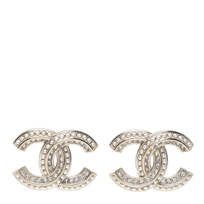 Chanel Crystal Pearl Chain Mania CC Earrings Gold 1 of 4