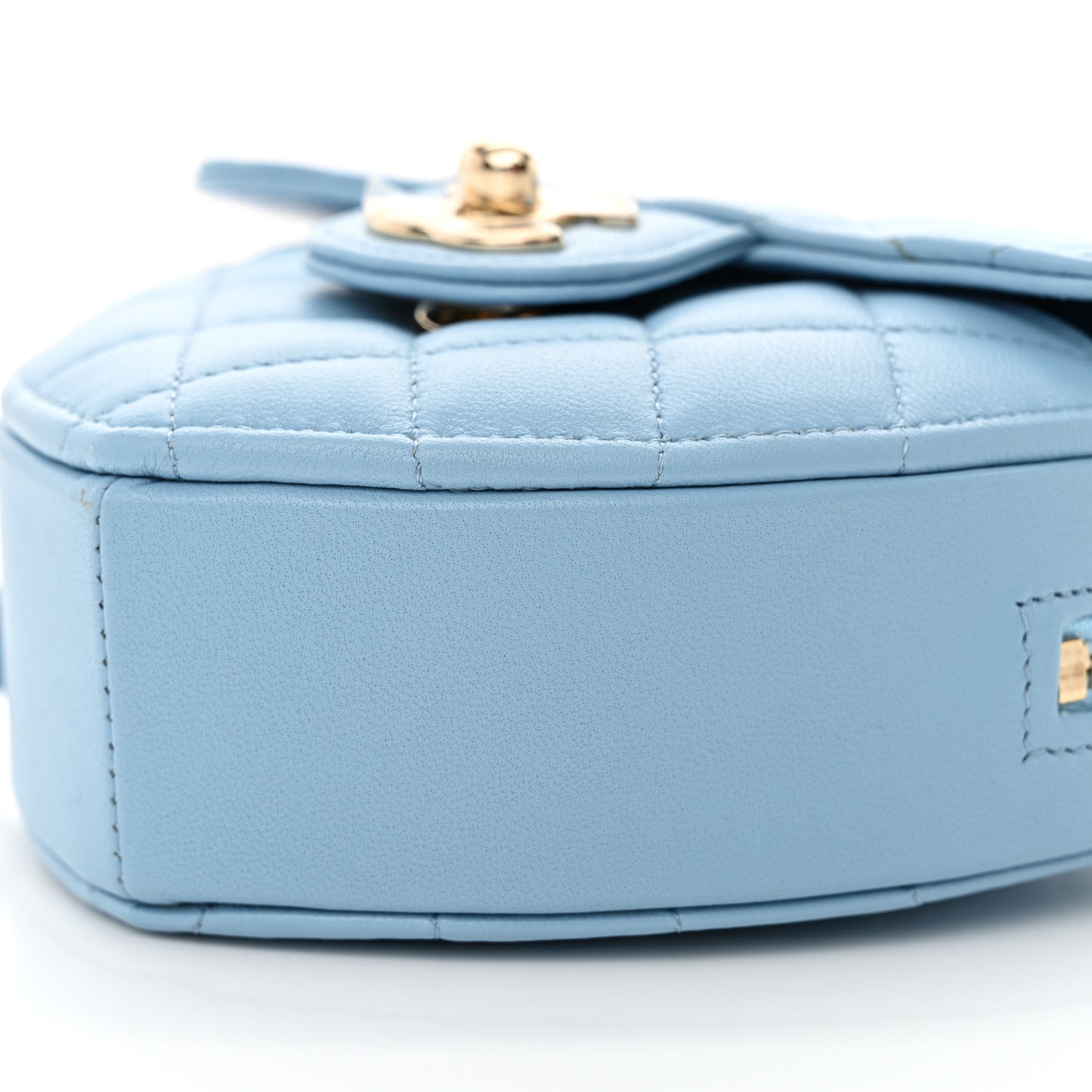 Lambskin Quilted CC In Love Heart Clutch With Chain Light Blue
