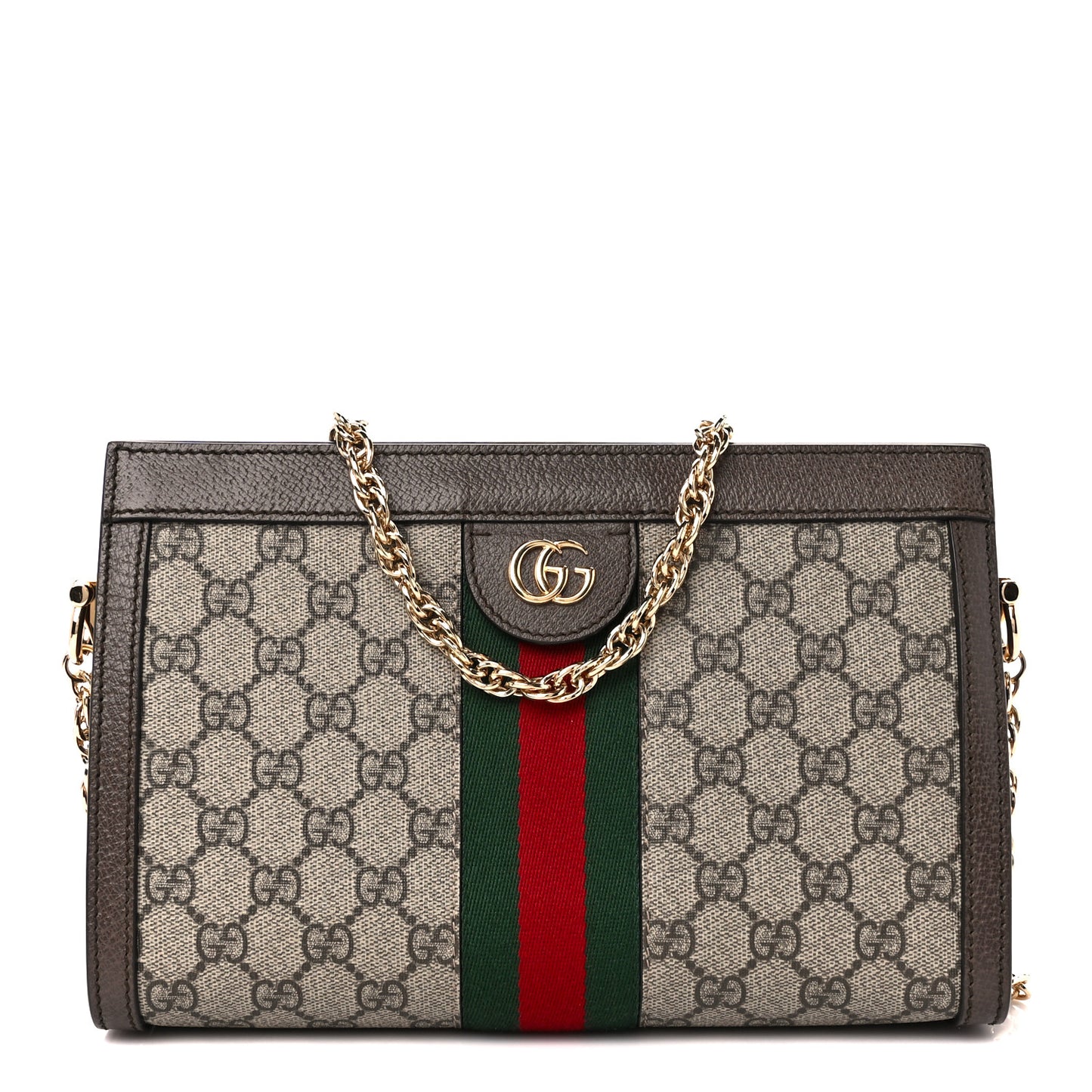 GG Supreme Monogram Web Small Ophidia Chain Shoulder Bag Brown