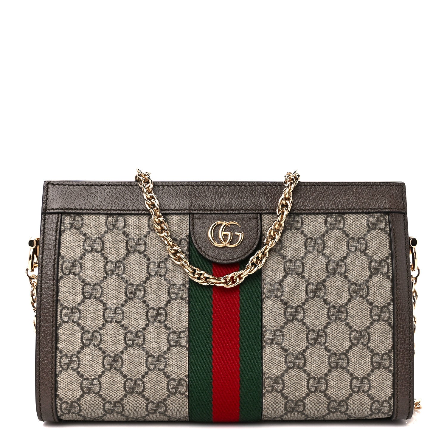 Gucci GG Supreme Monogram Web Small Ophidia Chain Shoulder Bag Brown 1 of 12