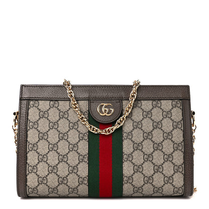 Gucci GG Supreme Monogram Web Small Ophidia Chain Shoulder Bag Brown 1 of 12