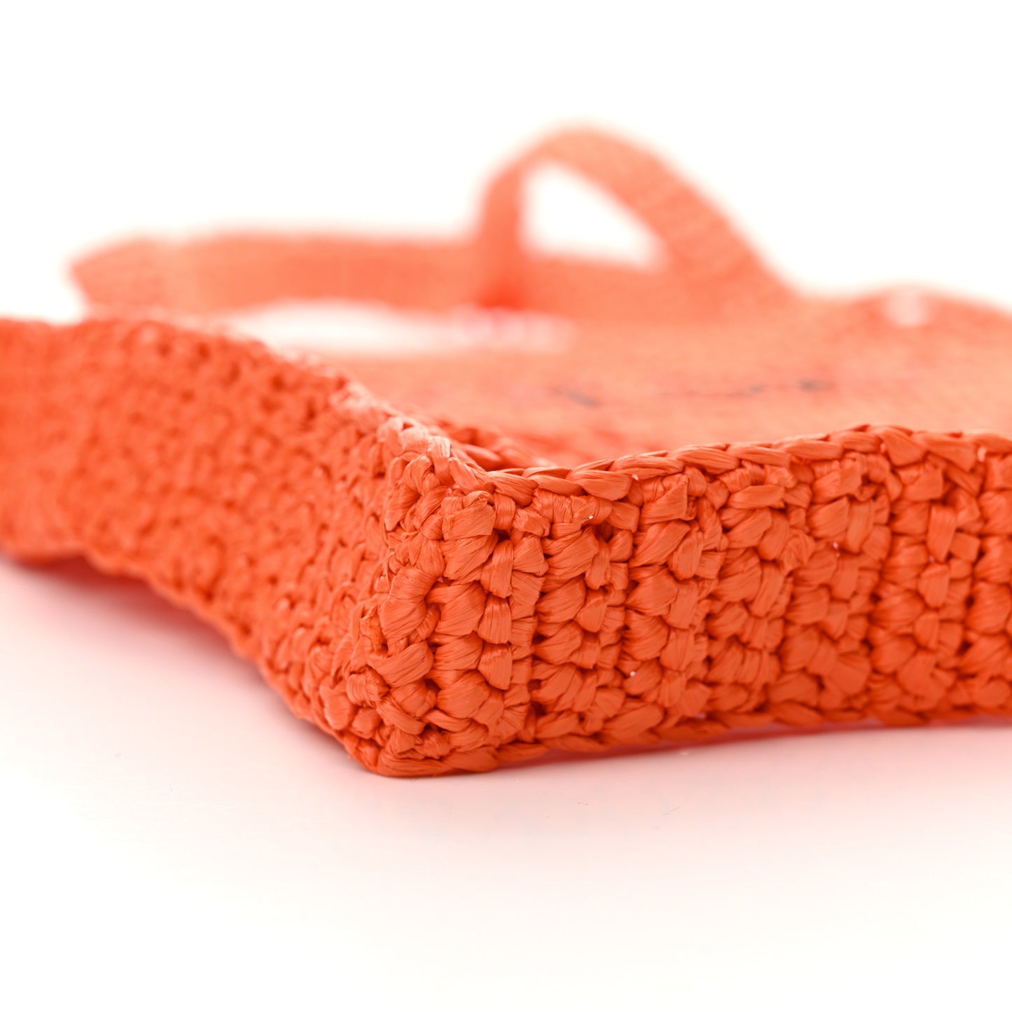 Yarn Raffia Effect Crochet Logo Embroidered Tote Bag Arancio