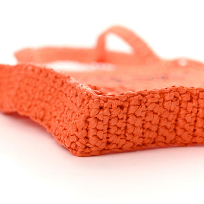 Prada Yarn Raffia Effect Crochet Logo Embroidered Tote Bag Arancio 8 of 9