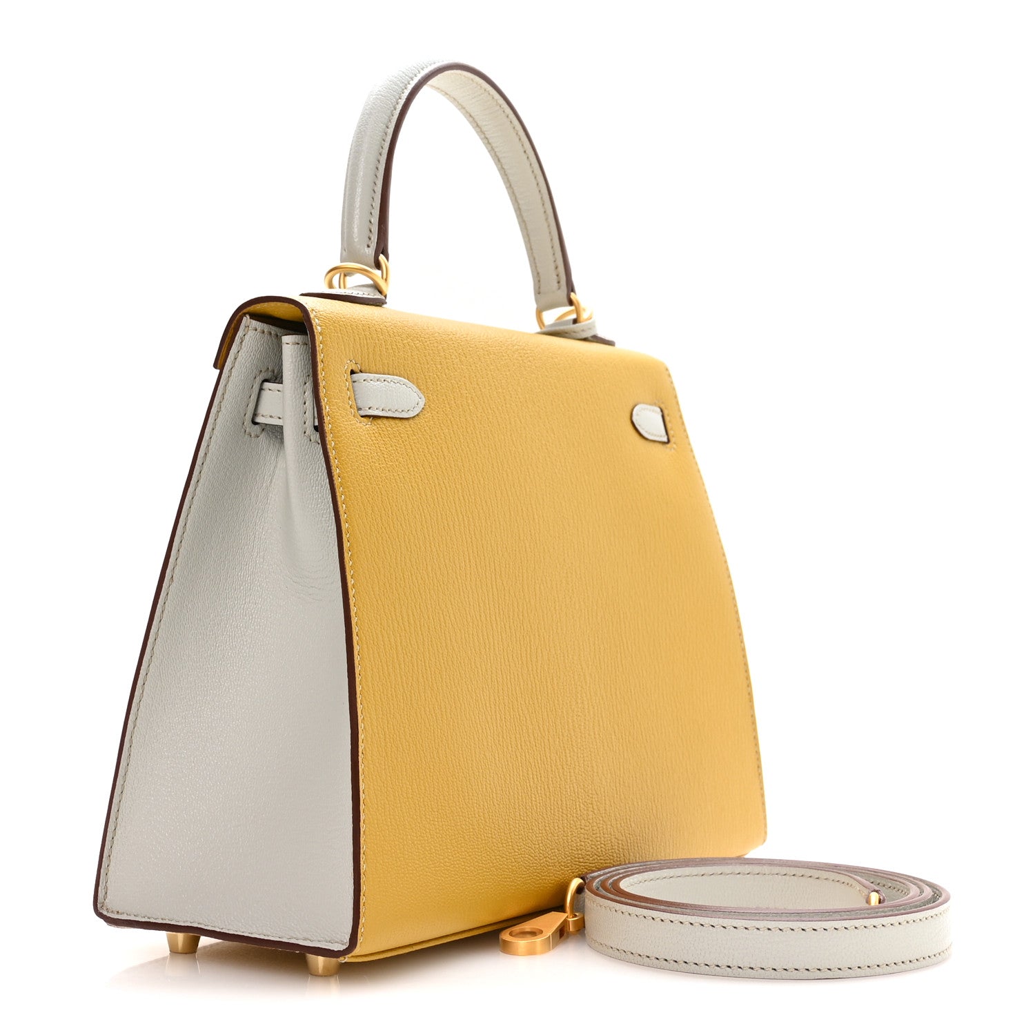 Hermes Chevre Mysore Horseshoe Kelly Sellier 25 Jaune Ambre Bleu Glacier 3 of 11