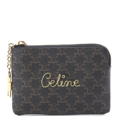 Celine Triomphe Canvas Embroidered Logo Coin and Card Pouch With Hook Black 1 of 6