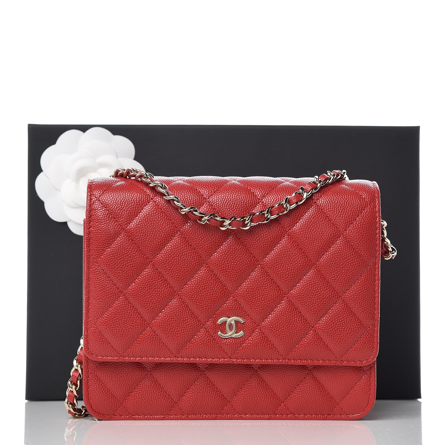 Chanel Caviar Quilted Square Wallet On Chain WOC Red 10 of 10