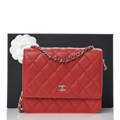 Chanel Caviar Quilted Square Wallet On Chain WOC Red 10 of 10
