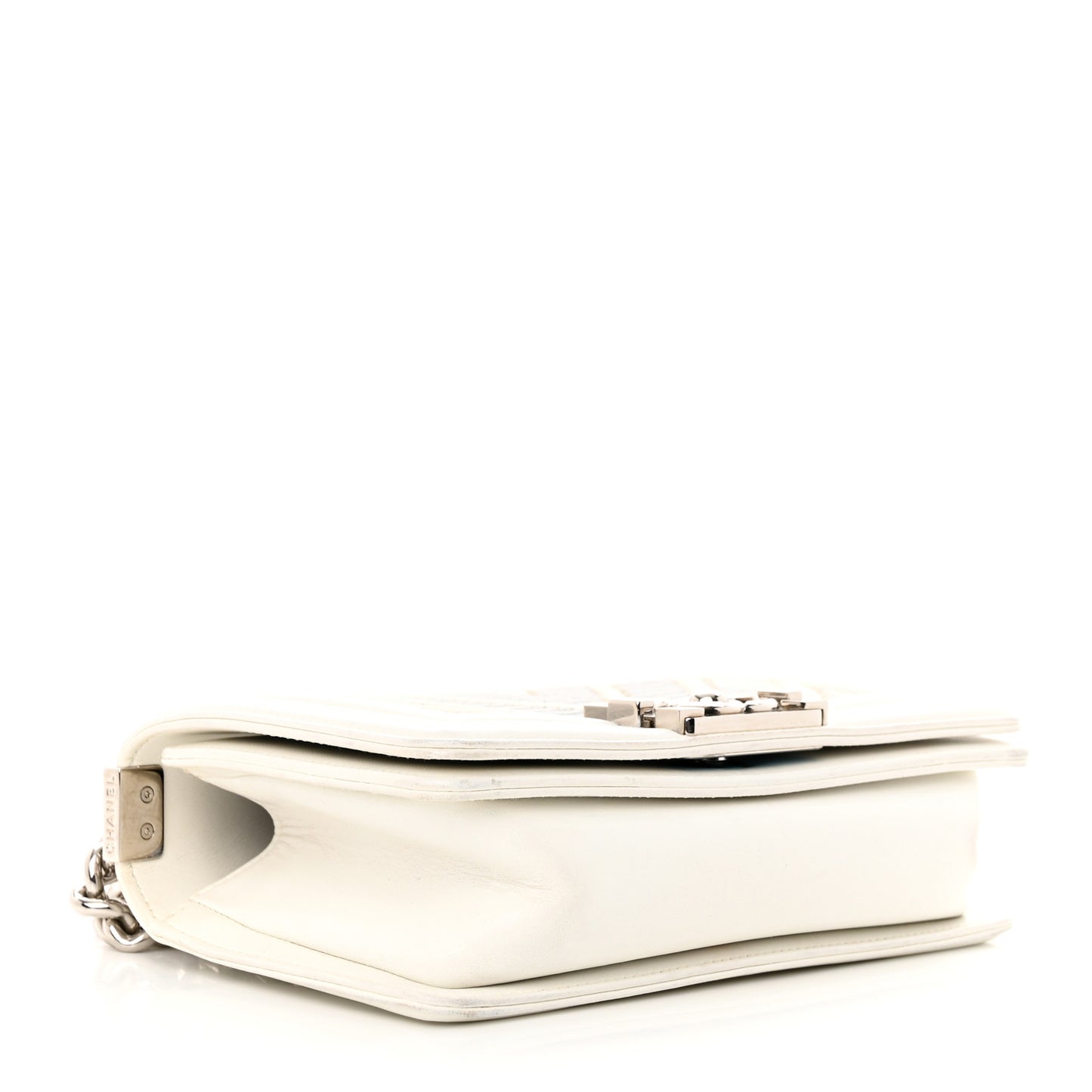 Lizard Chevron Stitched Small Boy Flap White Silver