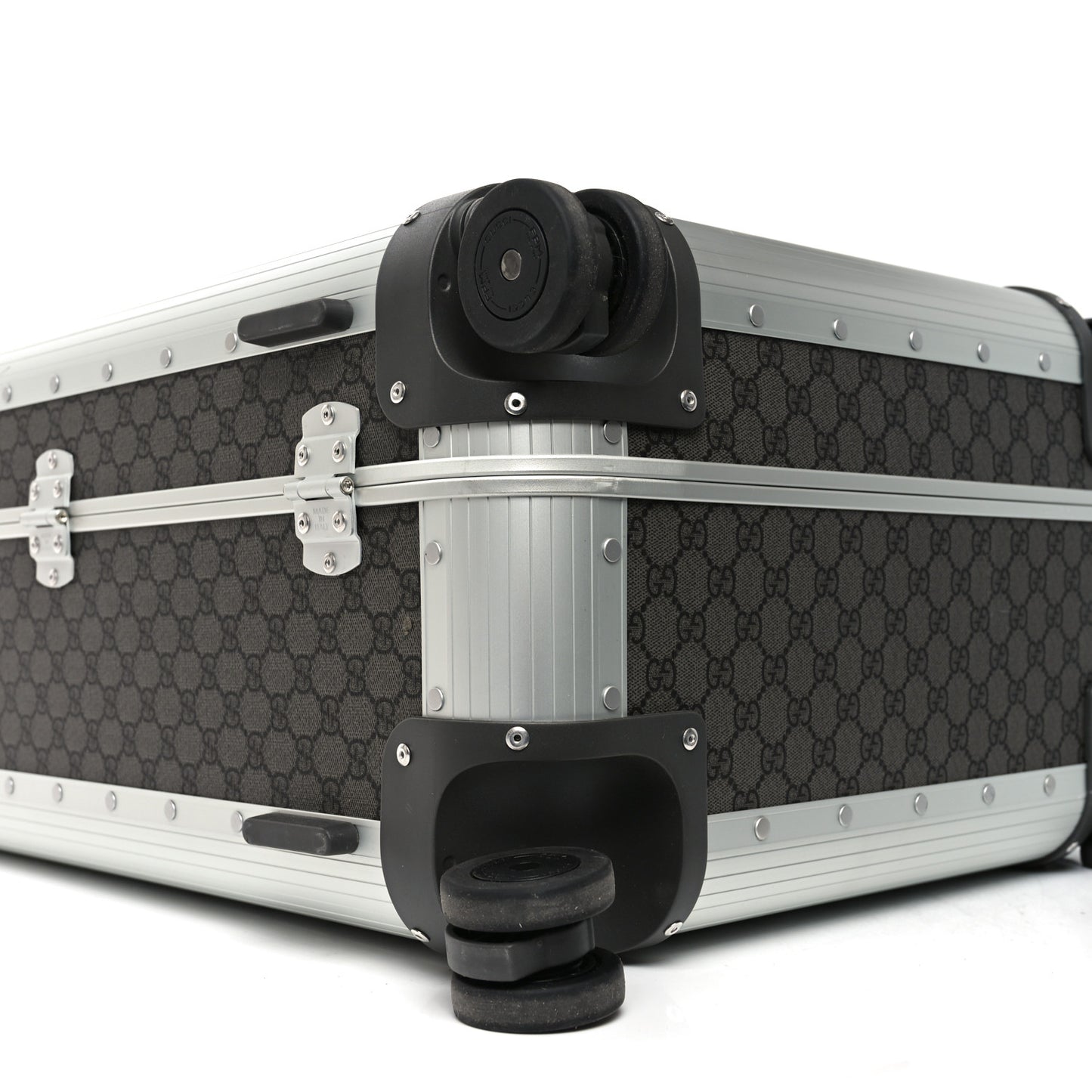 GG Supreme Monogram Aluminium Porter Medium Trolley Suitcase Silver Grey Black Graphite Grey