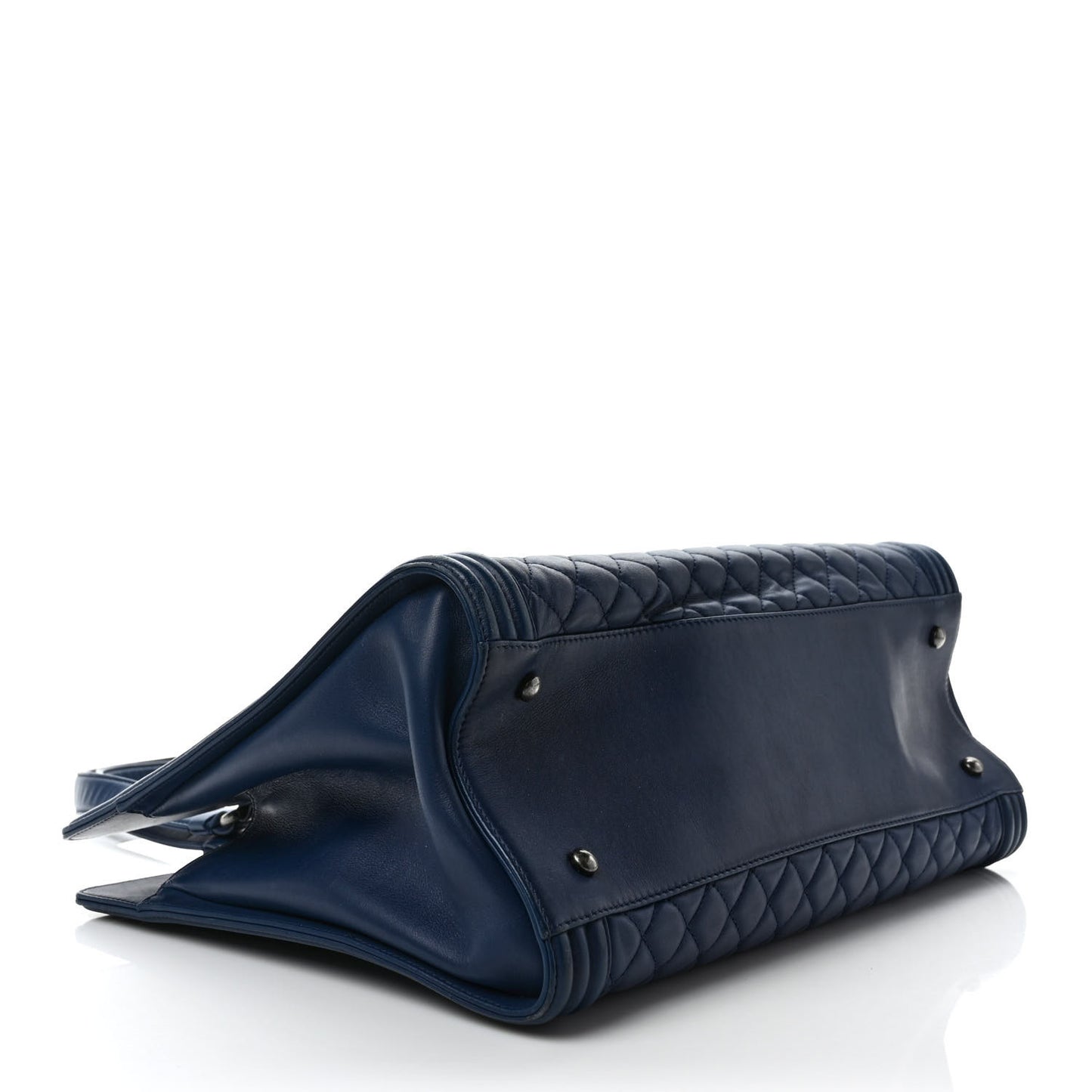 Calfskin Quilted Boy Shopping Tote Navy Blue
