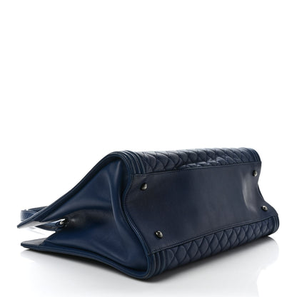 Chanel Calfskin Quilted Boy Shopping Tote Navy Blue 4 of 11