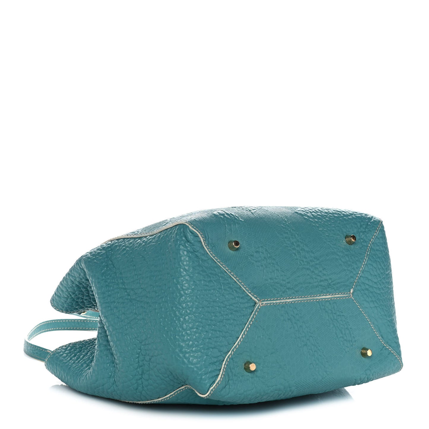 Signature Grain Calfskin Check Embossed Small Canterbury Tote Aqua Green