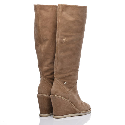 Chanel Suede Calfskin Chain Around High Boots 38.5 Beige 4 of 10