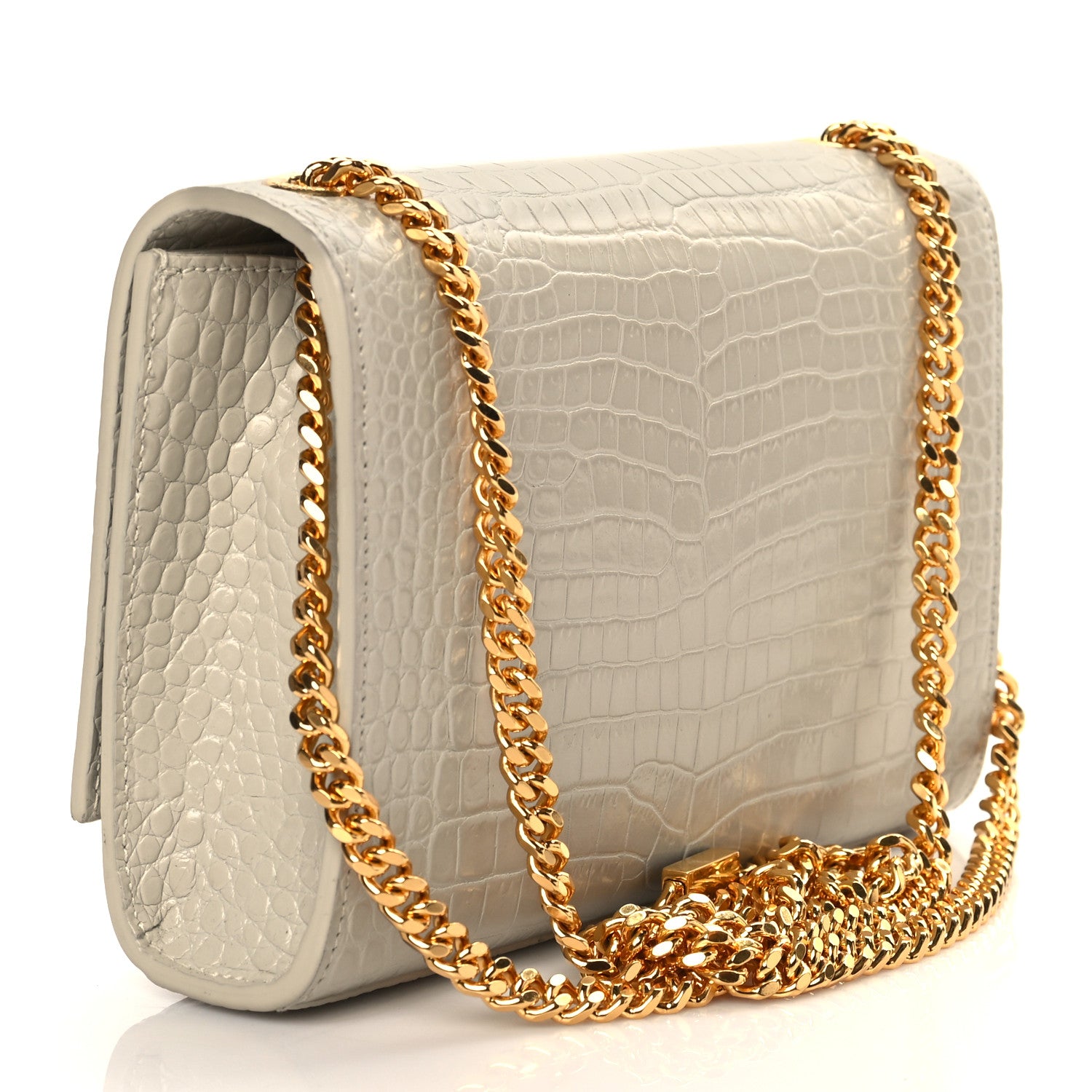Saint Laurent Calfskin Crocodile Embossed Small Classic Monogram Kate Tassel Satchel Crema Soft 3 of 9
