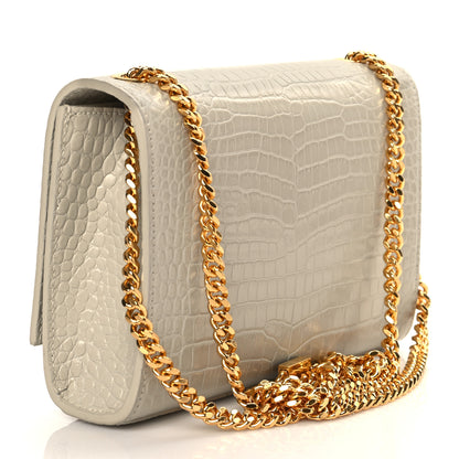 Saint Laurent Calfskin Crocodile Embossed Small Classic Monogram Kate Tassel Satchel Crema Soft 3 of 9