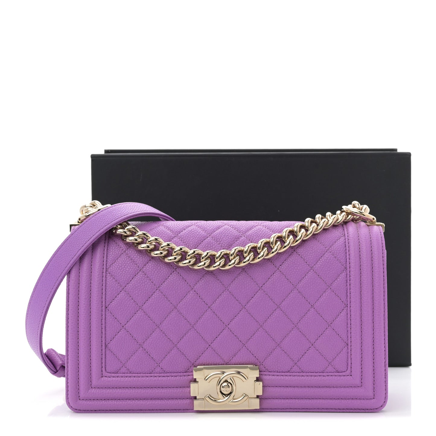 Caviar Quilted Medium Boy Flap Purple