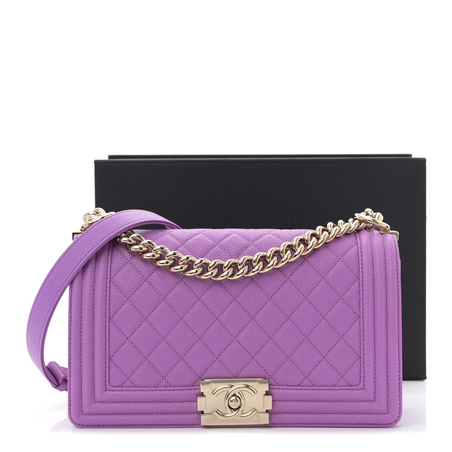 Chanel Caviar Quilted Medium Boy Flap Purple 11 of 11