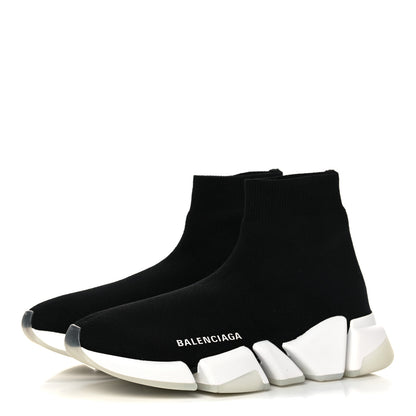 Balenciaga Technical 3D Recycled Knit Bi-Color Womens Speed 2.0 Transparent Sole Sneakers 36 Black White 3 of 9