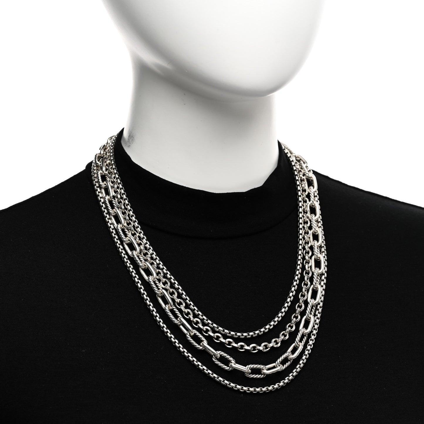 Sterling Silver Four Row Mixed Chain Bib Necklace
