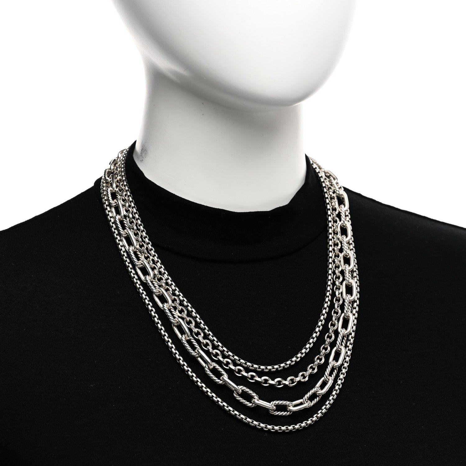 David Yurman Sterling Silver Four Row Mixed Chain Bib Necklace 2 of 4