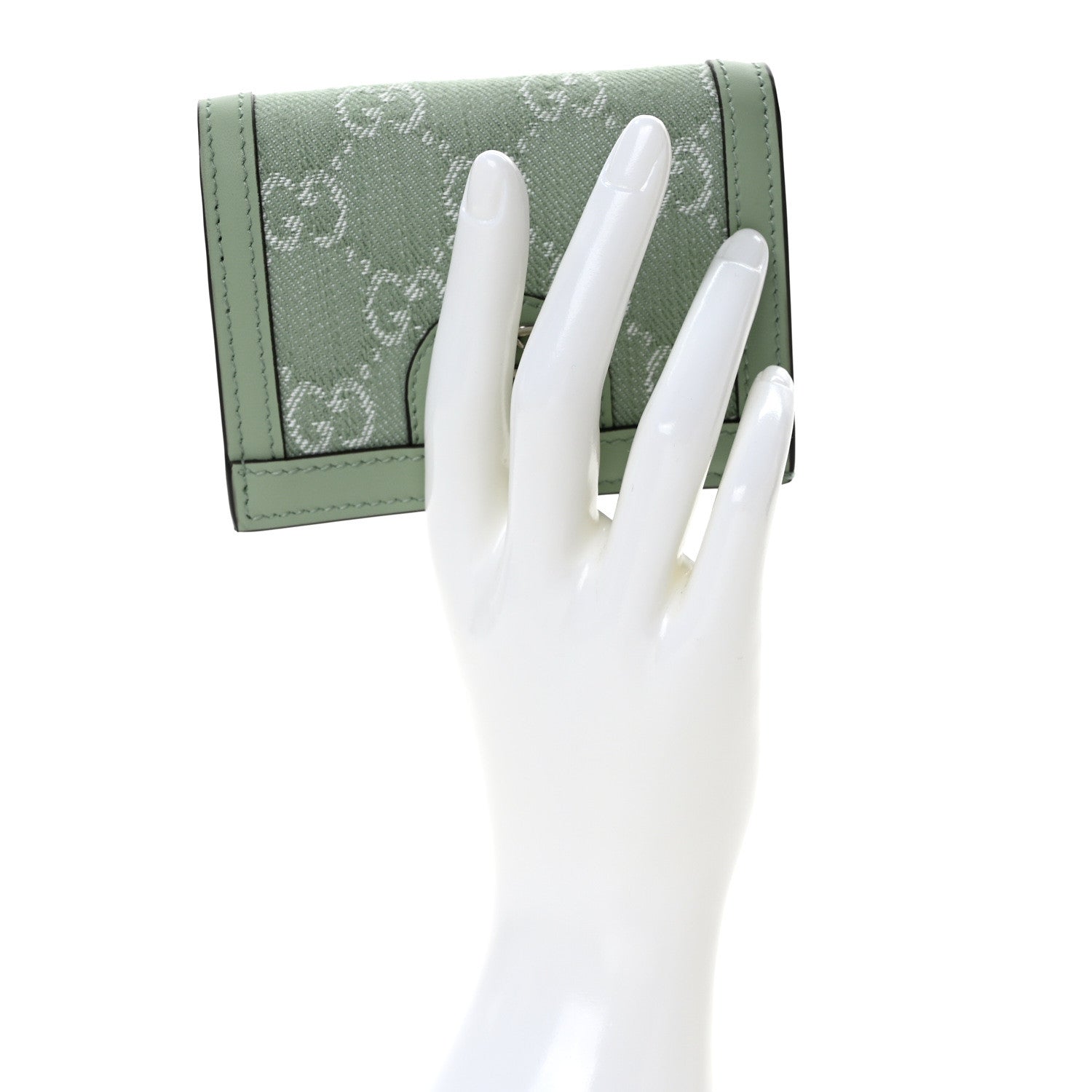Gucci Denim Monogram Textured Dollar Calfskin Ophidia Card Case Pale Green 2 of 7