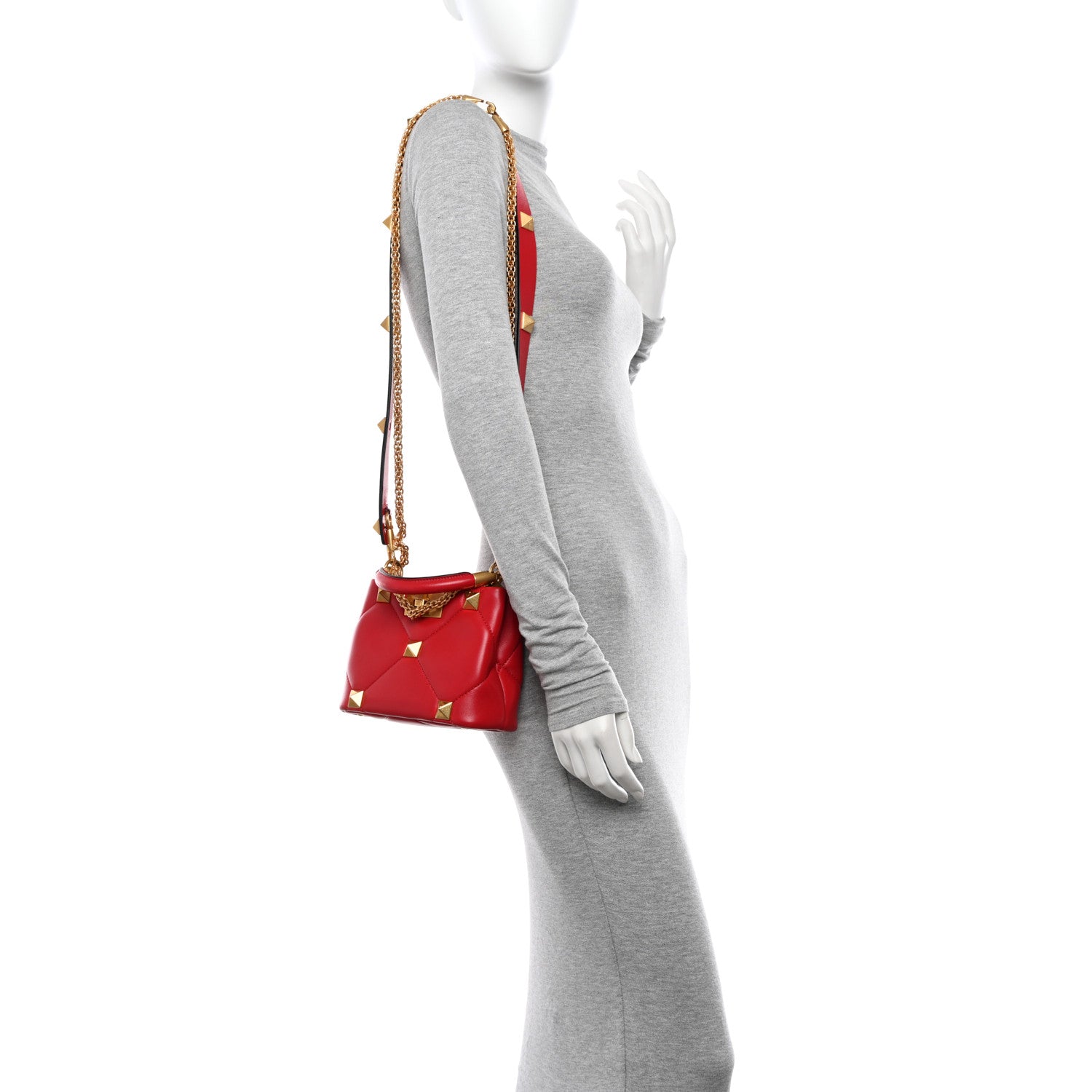 Valentino Garavani VALENTINO GARAVANI Nappa Small Roman Stud The Handle Bag Rouge Pur 2 of 10