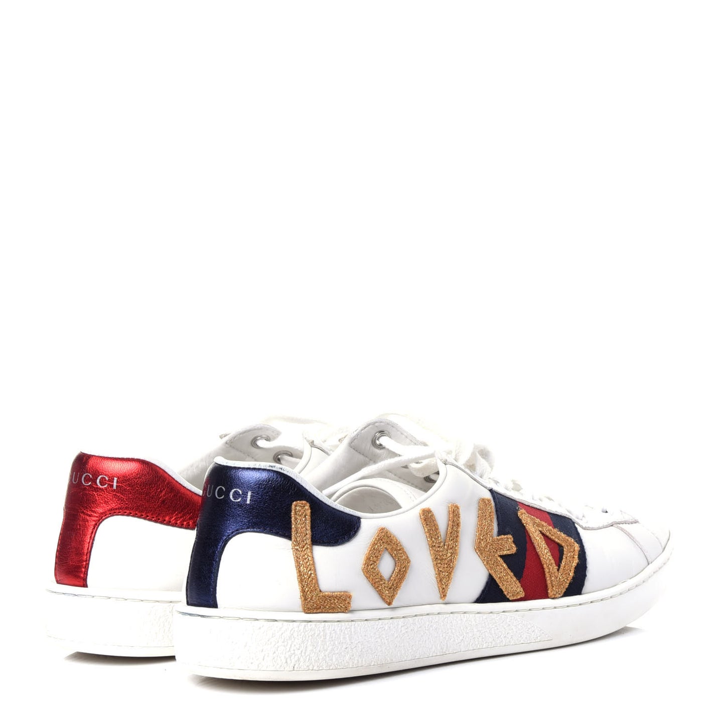Calfskin Nappa Web LOVED Embroidered Womens Ace Sneakers 38 White Red Flame Notte