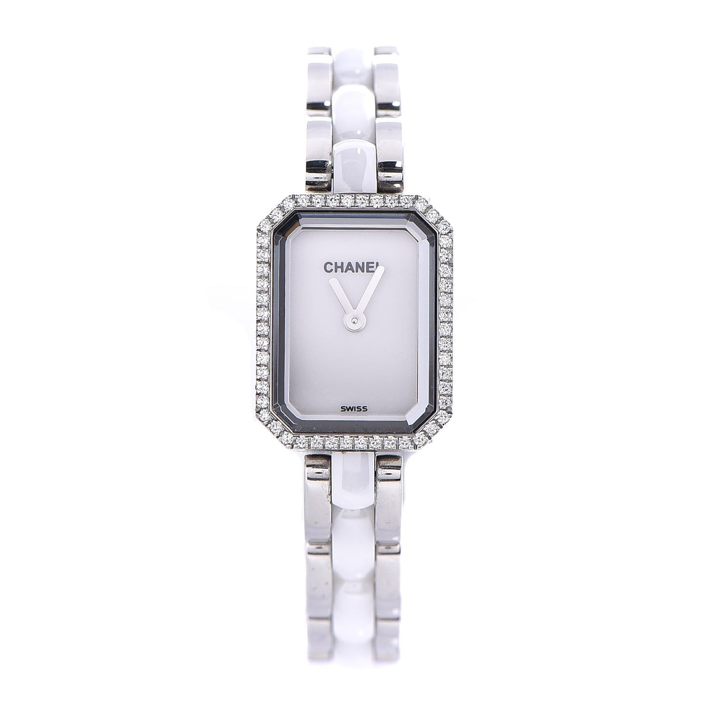 Stainless Steel Ceramic Diamond Bezel 16mm Chain Premiere Quartz Watch White