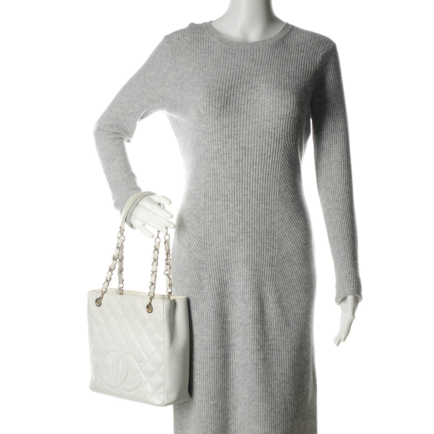 Chanel Caviar Quilted Petit Shopping Tote PST White 2 of 15