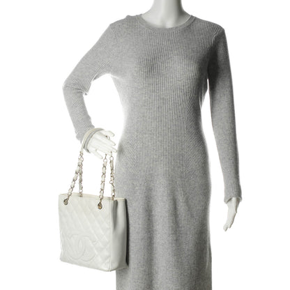 Chanel Caviar Quilted Petit Shopping Tote PST White 2 of 15
