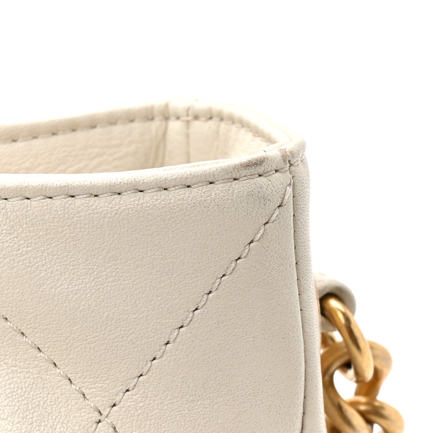 Calfskin Quilted Drawstring Bucket Bag White