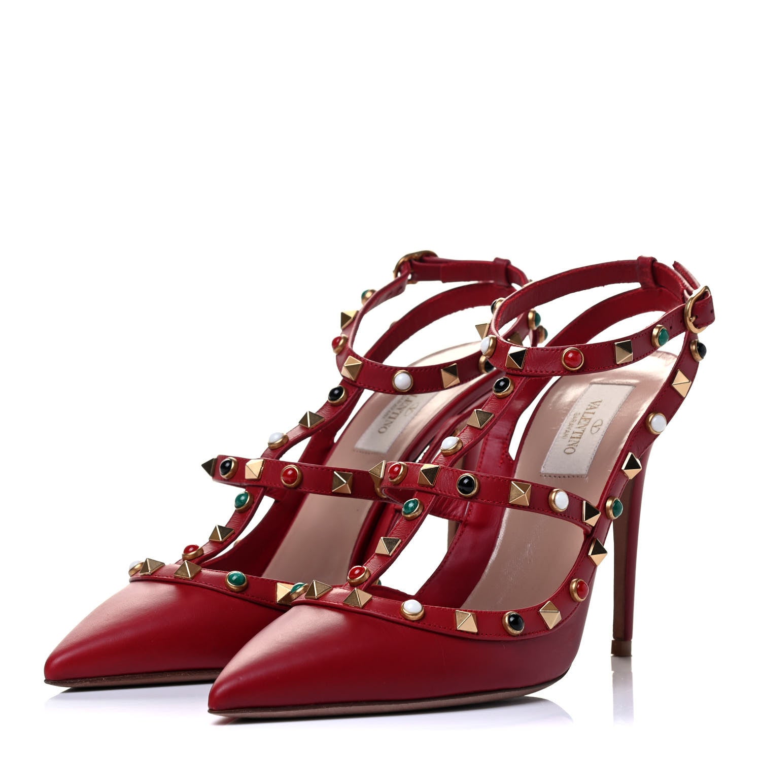 Valentino Garavani Calfskin Rockstud Rolling Ankle Strap 100mm Pumps 40 Rosso Valentino 3 of 7