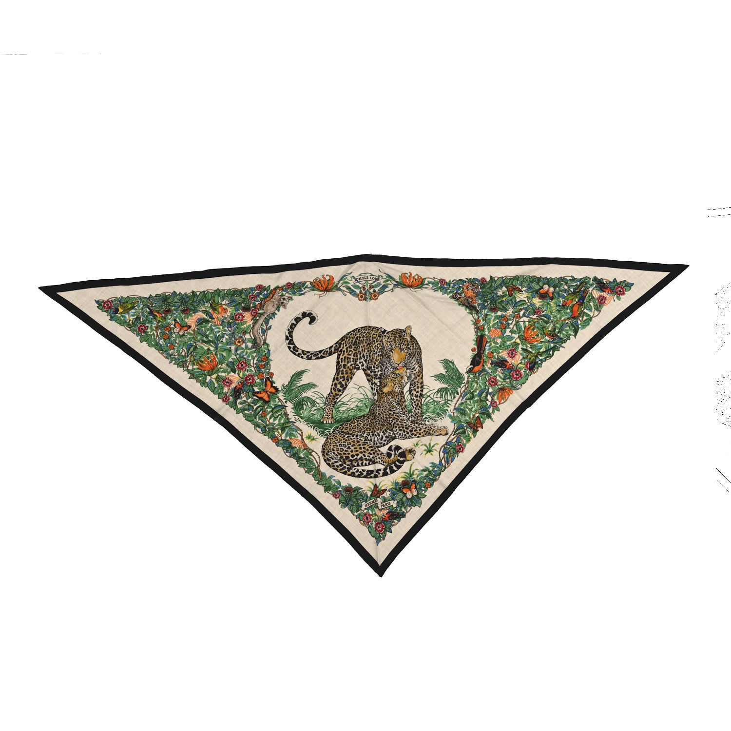 Hermes Cashmere Silk Jungle Love Giant Triangle Scarf Black Naturel Multicolor 1 of 4