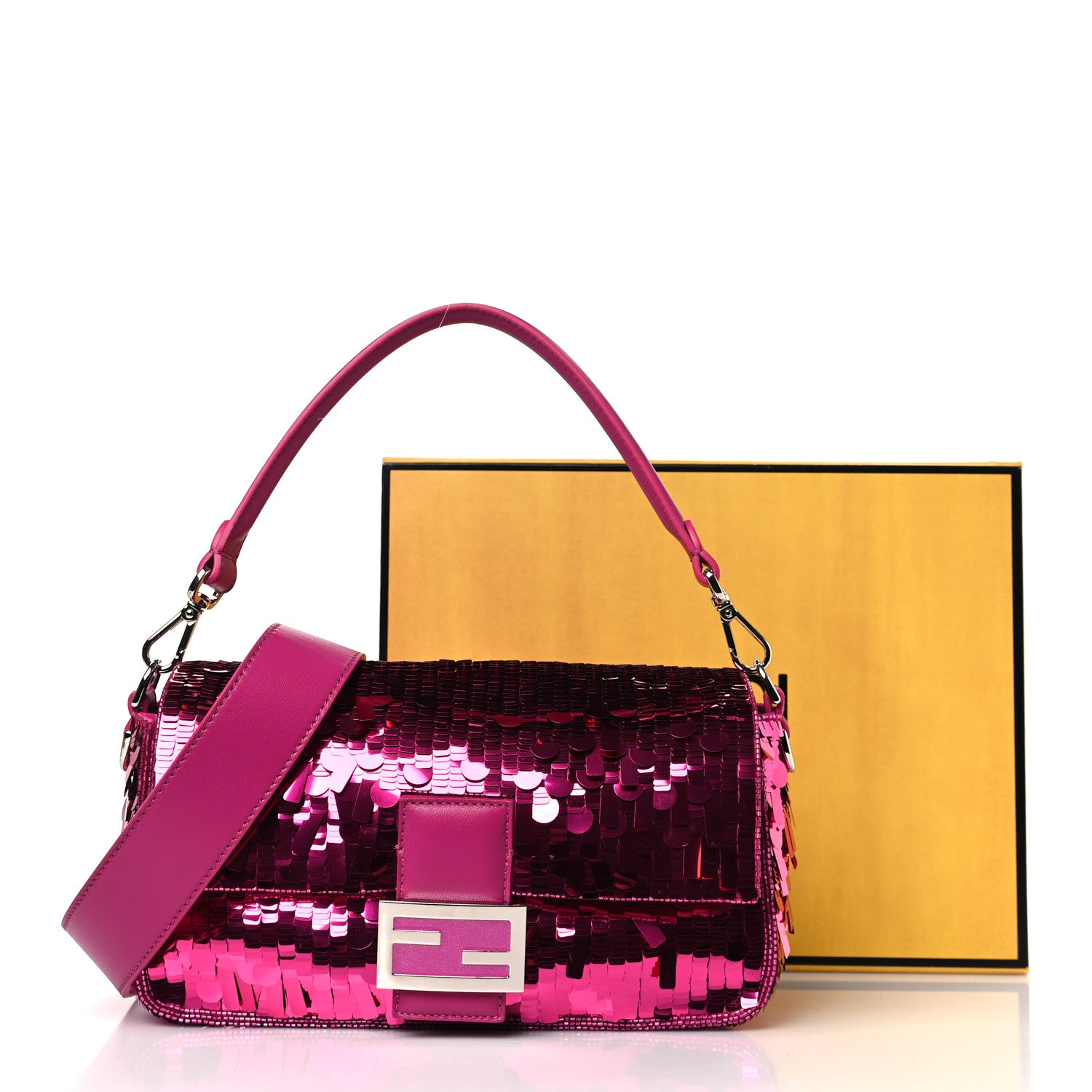 Fendi Sequin Paillettes Shiny Nappa Sex and the City Baguette Ciclamino Pilar 10 of 10