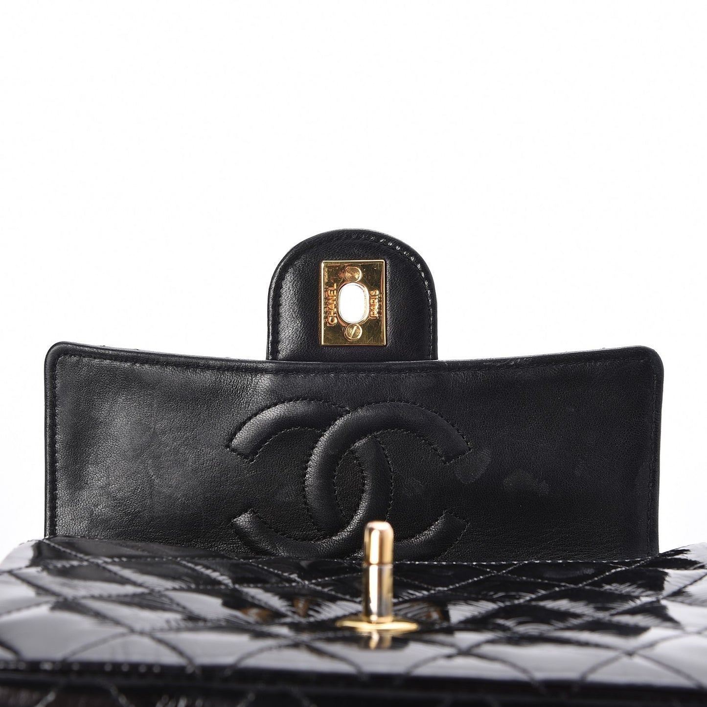 Patent Calfskin Quilted Mini Square Flap Black