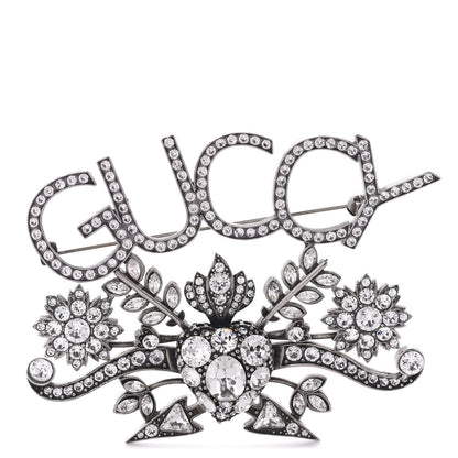 Gucci Metal Crystal Guccy Brooch Aged Silver 1 of 5