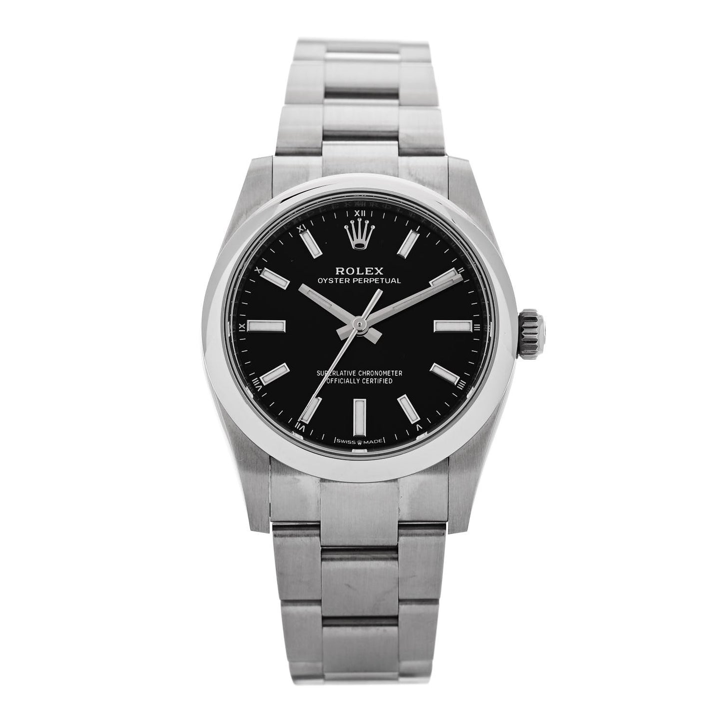 Stainless Steel 34mm Oyster Perpetual Watch Bright Black 124200