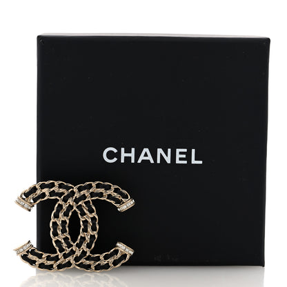 Chanel Lambskin Crystal CC Chain Brooch Black Gold 4 of 4
