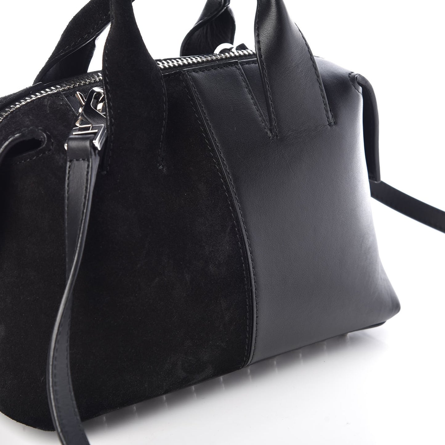 Suede Calfskin Small Rogue Satchel Black Silver Hardware