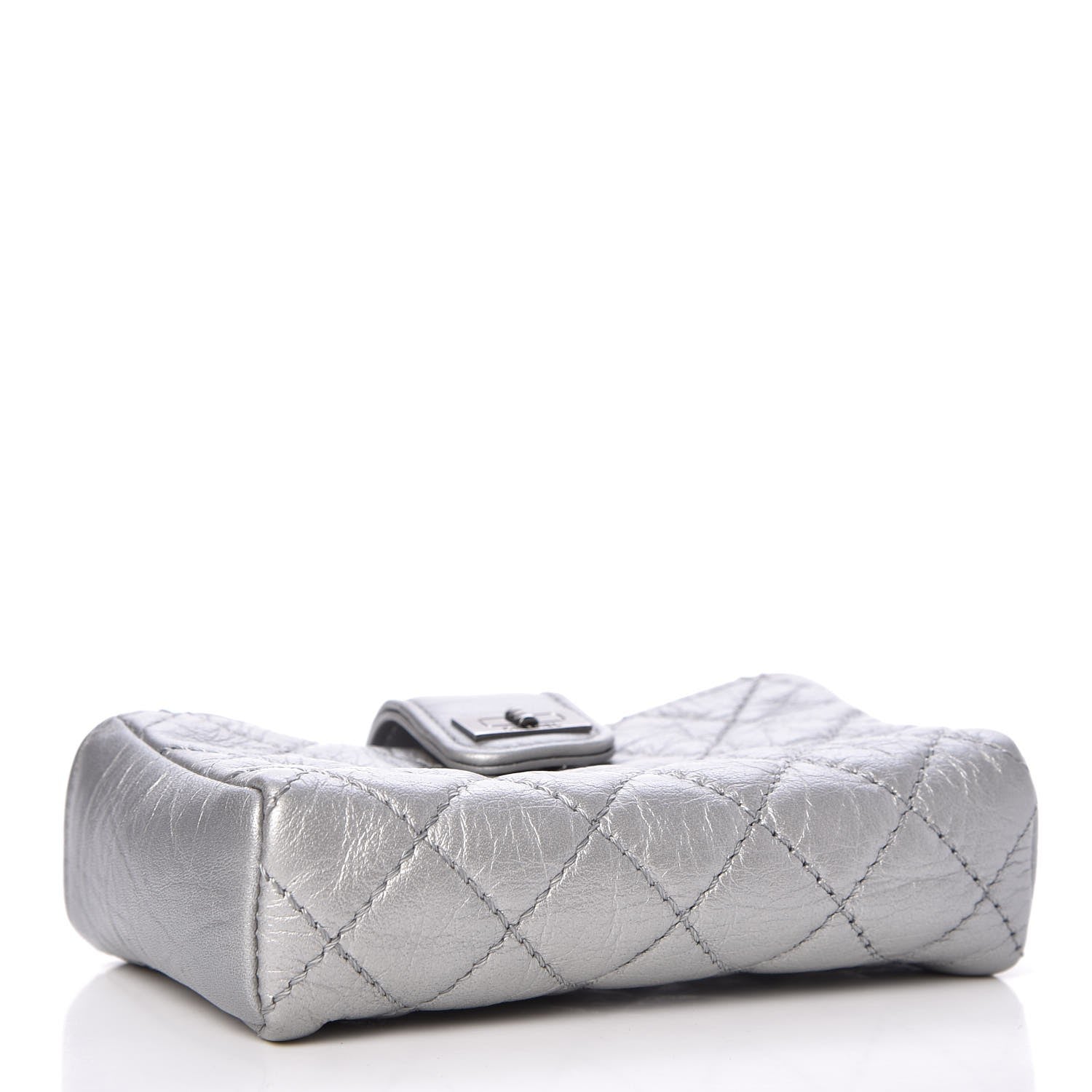 Chanel Metallic Aged Calfskin Quilted Mini Phone Holder Clutch Silver 4 of 9