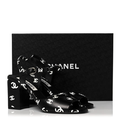 Chanel Lambskin Printed CC Sandals 38 Black White 9 of 9
